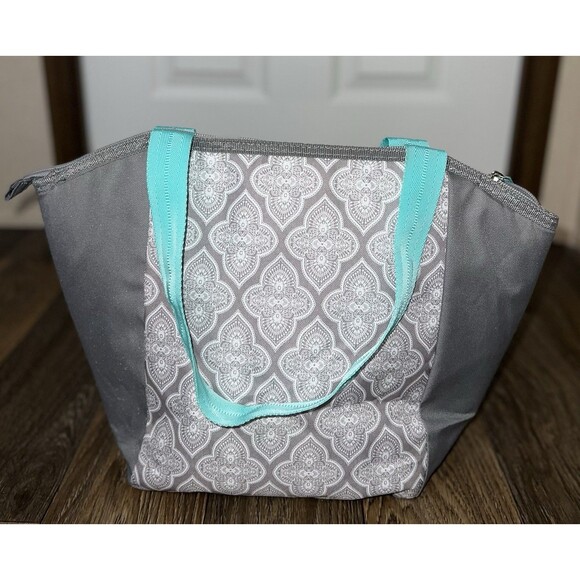 Essential Tote Lunch Bag Cooler, 14 Can Capacity, Gray and Teal - Picture 7 of 9